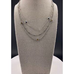 Layered Silver Chain Necklace With Crystal Lite Gold Accents & Adjustable Clasp